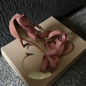 Blush pink sandals worn rhinestone strap, size 8